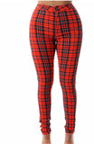 Red plaid skinny jeans