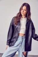 FAUX LEATHER BUTTON DOWN TOP