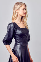 SMOCKED BACK PU TOP