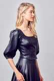 SMOCKED BACK PU TOP