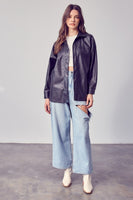 FAUX LEATHER BUTTON DOWN TOP