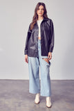 FAUX LEATHER BUTTON DOWN TOP