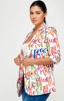 White cursive blazer