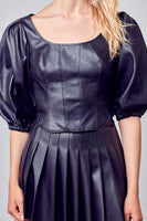 SMOCKED BACK PU TOP
