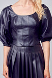 SMOCKED BACK PU TOP