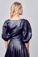 SMOCKED BACK PU TOP