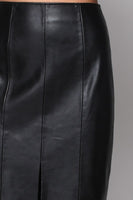 FAUX LEATHER FRONT SLIT MIDI SKIRT