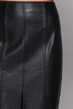 FAUX LEATHER FRONT SLIT MIDI SKIRT