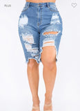 Plus Size Ripped Denim Shorts