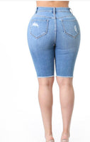 Straight Leg Ripped Denim Shorts