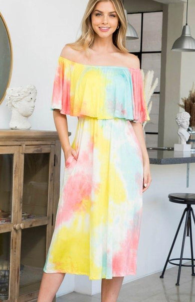 Tie-Dye Off The Shoulder Maxi Dress
